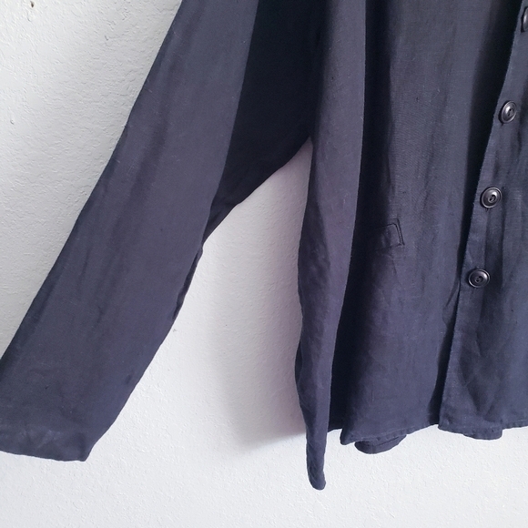 Flax Black Buttondown Oversized Linen Overcoat Jacket - Picture 3 of 6